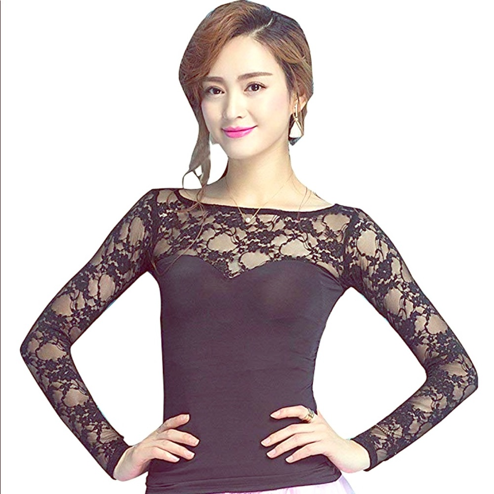 Cute Black Lace Latin Dance Top